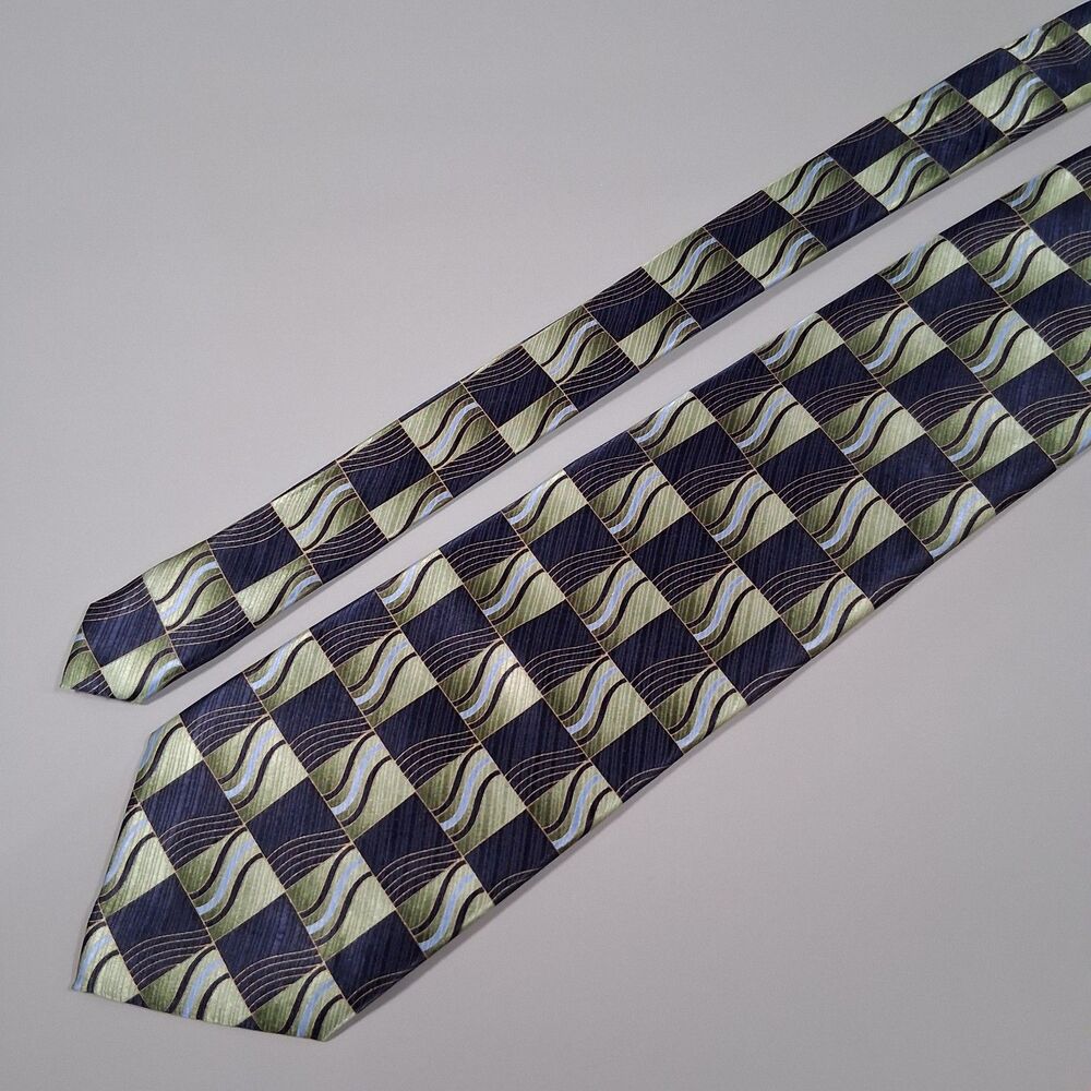 Stafford Essentials Tie Mens OS Blue Green Good Geometric Silk Wave Necktie